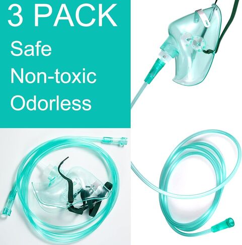 قناع الأكسجين Shishuyu 3 عبوات قناع الأكسجين القياسي للبالغين مع أنابيب بطول 6.6 بوصة وحزام مطاطي قابل للتعديل (مقاس XL) in Kuwait