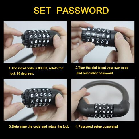 قفل كابل الدراجة المحمول 5 أرقام قفل كابل الدراجة مضاد للسرقة قفل الدراجة قابل لإعادة الضبط قفل الدراجة الجبلية in Kuwait
