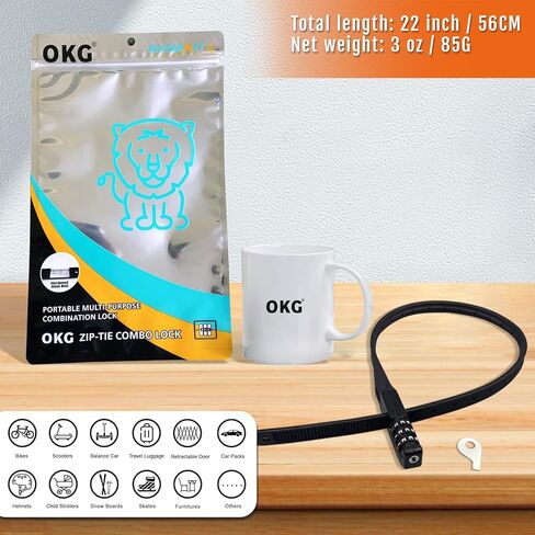 OKG Multi-Purpose Zip Tie Lock – 3-Digit Combo Cable Lock for Bicycle, Cabinet, Helmet, Skateboard, Fridge, Luggage, Barbecues, Stroller, Fence Door - 4 Pack (Black) in Kuwait