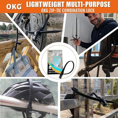 OKG Multi-Purpose Zip Tie Lock – 3-Digit Combo Cable Lock for Bicycle, Cabinet, Helmet, Skateboard, Fridge, Luggage, Barbecues, Stroller, Fence Door - 4 Pack (Black) in Kuwait