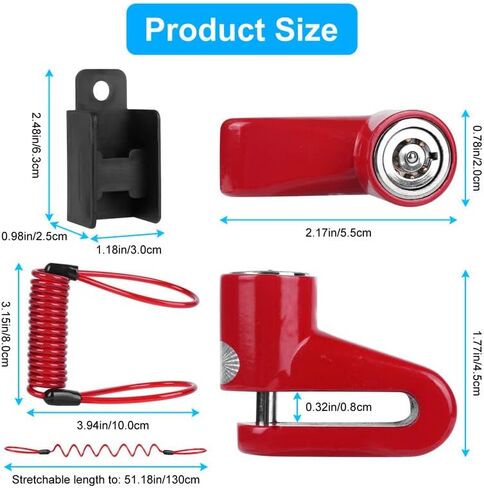 Ainiv Disc Brake Lock, E Scooter Lock Anti-Theft, Cable Bike Lock Waterproof 5FT /12mm Cable with 2 Keys for Scooter, Bike, Electric Bike, Skateboards, Strollers, Lawnmowers with Lock Holders-Black in Saudi Arabia