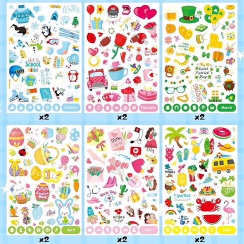 Seasonal Holiday Stickers 1200 Counts Seasonal Monthly Stickers Daily Calendar Planner Scrapbook St. Patrick’s Day Sticker Assortment Festival Holiday Sticker for Boys Girls Easter Stickers Gift in Kuwait