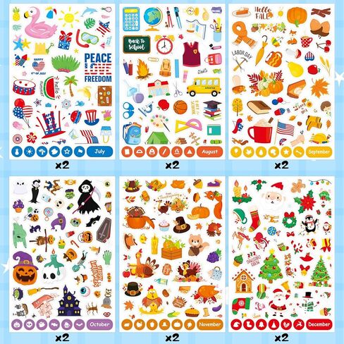 Seasonal Holiday Stickers 1200 Counts Seasonal Monthly Stickers Daily Calendar Planner Scrapbook St. Patrick’s Day Sticker Assortment Festival Holiday Sticker for Boys Girls Easter Stickers Gift in Kuwait