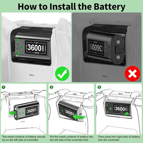 حزمة بطارية قابلة لإعادة الشحن لوحدات تحكم Xbox، 4 × 3600 مللي واط في الساعة بطاريات قابلة لإعادة الشحن لوحدة تحكم Xbox، بطارية وحدة تحكم سلسلة Xbox مع محطة شحن لأجهزة تحكم Xbox One/One S/One X/Elite in Kuwait