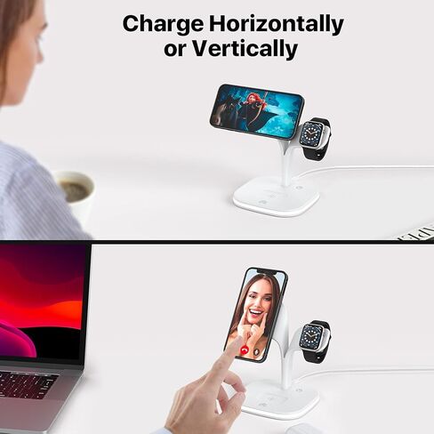 5 x1 Magnetic Wireless Fast Charging Station Compatible with iPhone 15/14/13/12 Series, Compatible with iwatch 1-9/Ultra, Compatible with Airpods Pro with LED and Adapter (White) in Kuwait