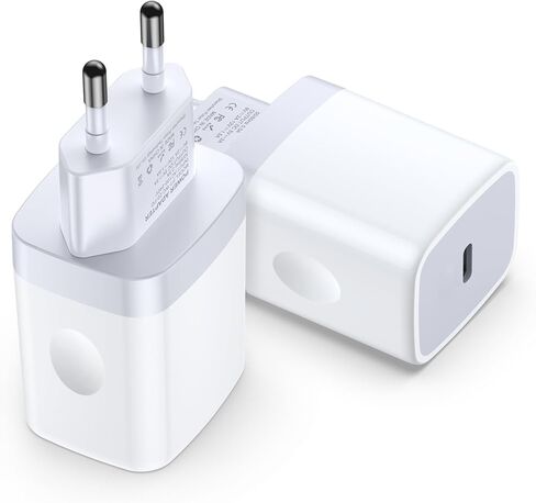 شاحن حائط USB C أوروبي، 2 حزمة من النوع C Euro قابس شحن، محول طاقة أوروبي سريع 20 وات متوافق مع iPhone 15 14 13 12 11 Pro Max XS XR، Samsung Galaxy S24/S23/S22/S21، iPad in Kuwait