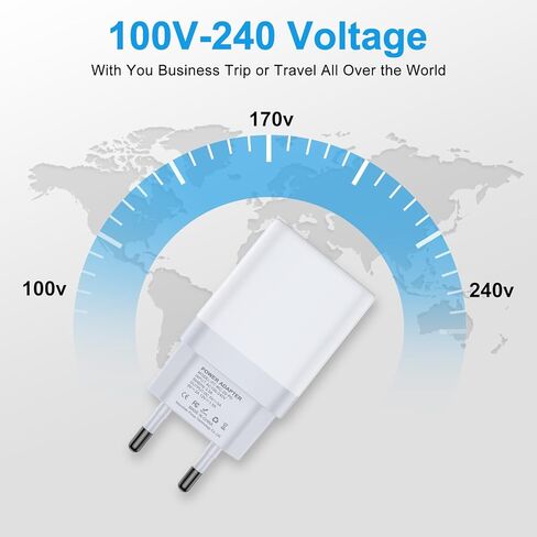 شاحن حائط USB C أوروبي، 2 حزمة من النوع C Euro قابس شحن، محول طاقة أوروبي سريع 20 وات متوافق مع iPhone 15 14 13 12 11 Pro Max XS XR، Samsung Galaxy S24/S23/S22/S21، iPad in Kuwait