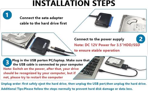 VCOM SATA to USB Adapter, USB 3.0 to SATA Cable for 3.5 2.5 Inch SSD HDD SATA III Hard Drive Disk, Support UASP Compatible with USB 1.1/2.0/3.0 (with External 12V/2A Power) in Saudi Arabia