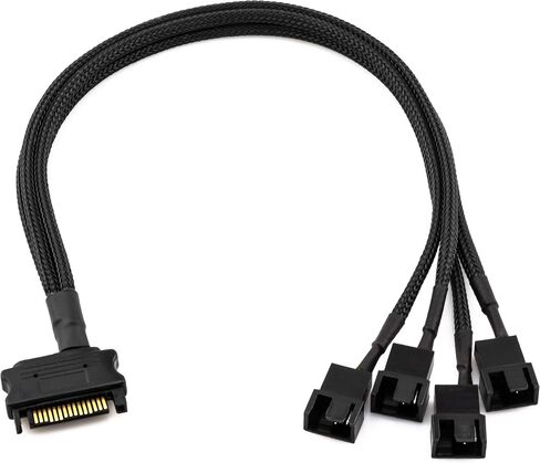 كابل محول الطاقة CRJ 15-Pin SATA إلى 3 PC Fan - 12 بوصة (30 سم)، أكمام سوداء - قم بتشغيل ما يصل إلى ثلاثة مراوح تبريد للكمبيوتر 3-Pin و 4-Pin من موصل طاقة SATA 15-Pin ATX (12 فولت - سرعة كاملة) in Kuwait
