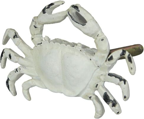 Set of 6 Distressed Finish Coastal White Cast Iron Crab Drawer Pulls in Saudi Arabia