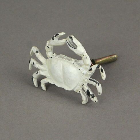 Set of 6 Distressed Finish Coastal White Cast Iron Crab Drawer Pulls in Saudi Arabia