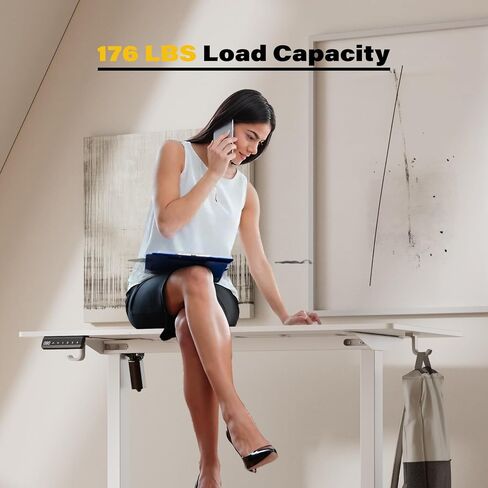 مكتب قائم كهربائي قابل للتعديل بارتفاع UPGRAVITY، طاولة وقوف مريحة مقاس 55 × 24 بوصة، مكتب مكتب منزلي للجلوس مع لوحة توصيل، إطار أبيض/سطح أبيض (أبيض، 55 بوصة) in Kuwait