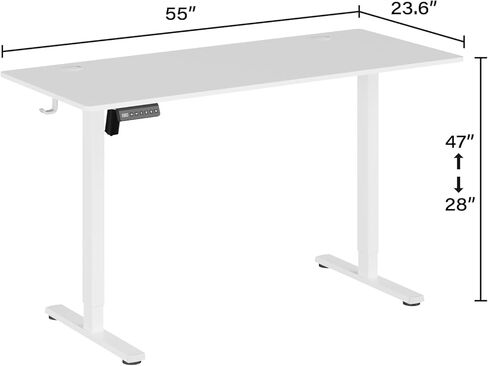 مكتب قائم كهربائي قابل للتعديل بارتفاع UPGRAVITY، طاولة وقوف مريحة مقاس 55 × 24 بوصة، مكتب مكتب منزلي للجلوس مع لوحة توصيل، إطار أبيض/سطح أبيض (أبيض، 55 بوصة) in Kuwait