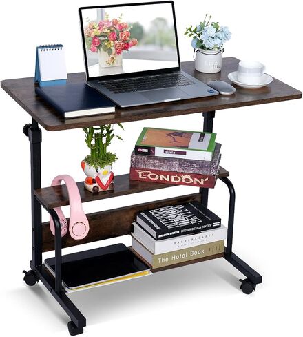 Portable Desk Small Desks for Small Spaces Laptop Table Rustic Rolling Adjustable Desk on Wheels Mobile Couch Desk for Bedroom Home Office Computer Standing Desk Student Desk with Storage 32x16 Inch in Saudi Arabia