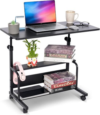 Portable Desk Small Desks for Small Spaces Laptop Table Rustic Rolling Adjustable Desk on Wheels Mobile Couch Desk for Bedroom Home Office Computer Standing Desk Student Desk with Storage 32x16 Inch in Saudi Arabia