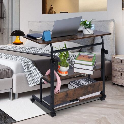 Portable Desk Small Desks for Small Spaces Laptop Table Rustic Rolling Adjustable Desk on Wheels Mobile Couch Desk for Bedroom Home Office Computer Standing Desk Student Desk with Storage 32x16 Inch in Saudi Arabia