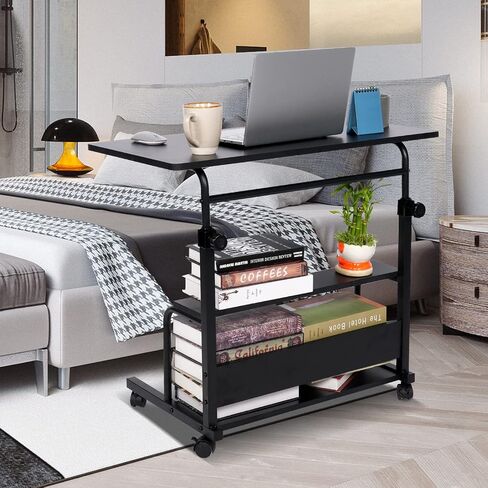 Portable Desk Small Desks for Small Spaces Laptop Table Rustic Rolling Adjustable Desk on Wheels Mobile Couch Desk for Bedroom Home Office Computer Standing Desk Student Desk with Storage 32x16 Inch in Saudi Arabia