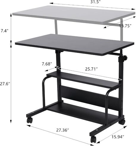 Portable Desk Small Desks for Small Spaces Laptop Table Rustic Rolling Adjustable Desk on Wheels Mobile Couch Desk for Bedroom Home Office Computer Standing Desk Student Desk with Storage 32x16 Inch in Saudi Arabia