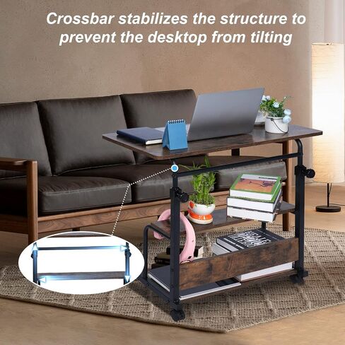 Portable Desk Small Desks for Small Spaces Laptop Table Rustic Rolling Adjustable Desk on Wheels Mobile Couch Desk for Bedroom Home Office Computer Standing Desk Student Desk with Storage 32x16 Inch in Saudi Arabia