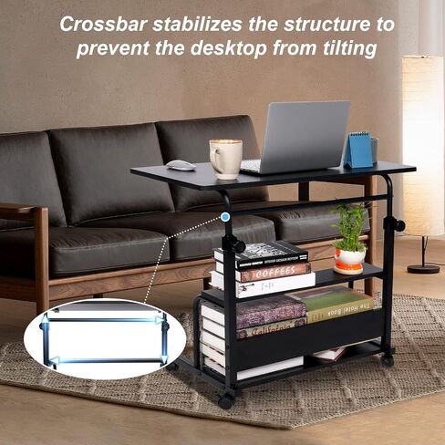 Portable Desk Small Desks for Small Spaces Laptop Table Rustic Rolling Adjustable Desk on Wheels Mobile Couch Desk for Bedroom Home Office Computer Standing Desk Student Desk with Storage 32x16 Inch in Saudi Arabia