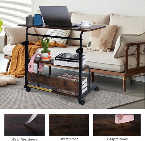 Portable Desk Small Desks for Small Spaces Laptop Table Rustic Rolling Adjustable Desk on Wheels Mobile Couch Desk for Bedroom Home Office Computer Standing Desk Student Desk with Storage 32x16 Inch in Saudi Arabia