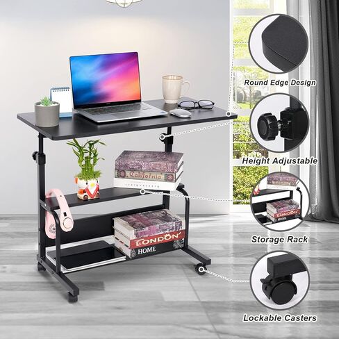Portable Desk Small Desks for Small Spaces Laptop Table Rustic Rolling Adjustable Desk on Wheels Mobile Couch Desk for Bedroom Home Office Computer Standing Desk Student Desk with Storage 32x16 Inch in Saudi Arabia