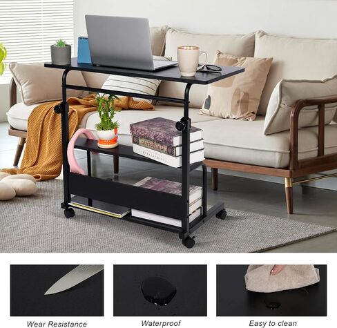 Portable Desk Small Desks for Small Spaces Laptop Table Rustic Rolling Adjustable Desk on Wheels Mobile Couch Desk for Bedroom Home Office Computer Standing Desk Student Desk with Storage 32x16 Inch in Saudi Arabia
