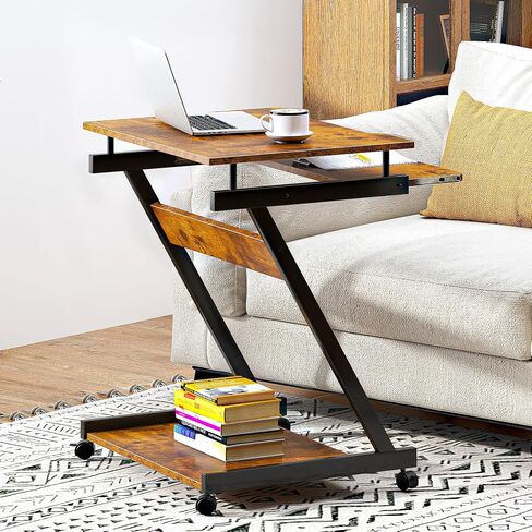 soges Small Rolling Computer Desk, Z Shape Laptop Desk Cart on Wheels, Mobile Computer Workstation for Home and Office with Keyboard Tray, Black in Saudi Arabia