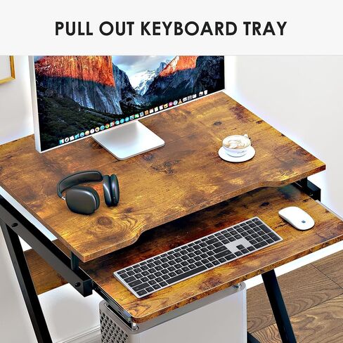 soges Small Rolling Computer Desk, Z Shape Laptop Desk Cart on Wheels, Mobile Computer Workstation for Home and Office with Keyboard Tray, Black in Saudi Arabia