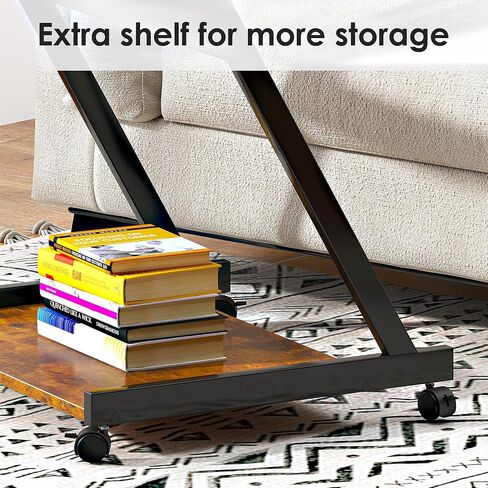 soges Small Rolling Computer Desk, Z Shape Laptop Desk Cart on Wheels, Mobile Computer Workstation for Home and Office with Keyboard Tray, Black in Saudi Arabia