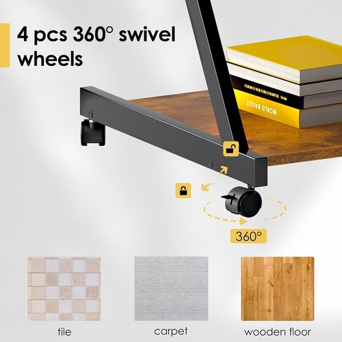 soges Small Rolling Computer Desk, Z Shape Laptop Desk Cart on Wheels, Mobile Computer Workstation for Home and Office with Keyboard Tray, Black in Saudi Arabia