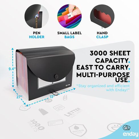 Accordion File Organizer 24 Pocket Expanding File & Cover Folder with Labels, Plastic Portable Desktop Letter A4 Paper Document Receipt Bill Storage, Filing Folder Organizer – by Enday in Saudi Arabia