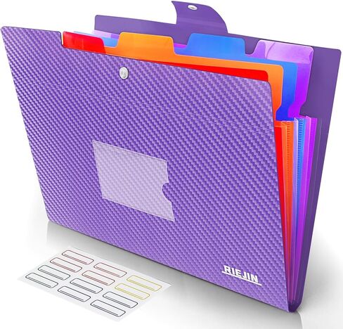 مجلد ملفات قابل للتوسيع بخمسة جيوب، منظم ملفات الأكورديون مع ملصقات، مجلدات بحجم حرف A4 للمستندات، مجلد ملفات محمول قابل للتوسيع للمكتب والمدرسة - أسود in Kuwait