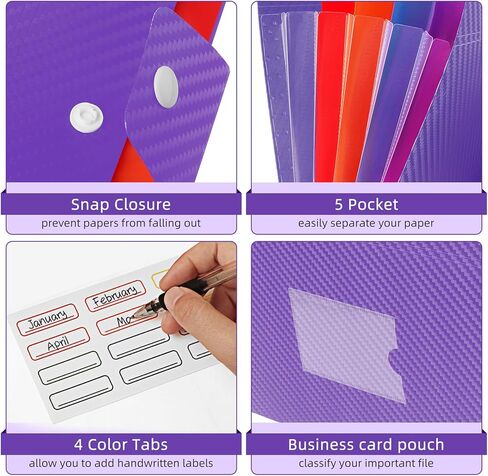 مجلد ملفات قابل للتوسيع بخمسة جيوب، منظم ملفات الأكورديون مع ملصقات، مجلدات بحجم حرف A4 للمستندات، مجلد ملفات محمول قابل للتوسيع للمكتب والمدرسة - أسود in Kuwait