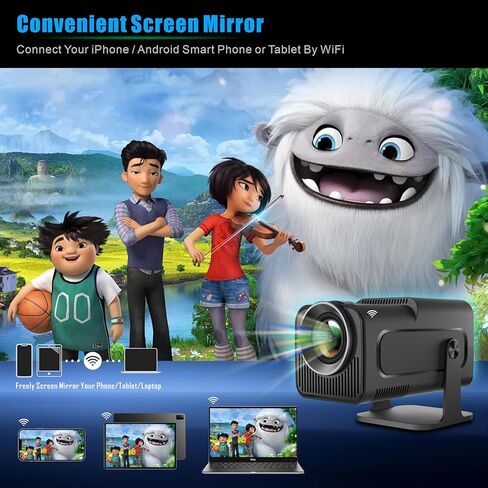 جهاز عرض صغير محمول HY320، جهاز عرض ذكي Natvie 1080P 4K يدعم 10000 لومن مع واي فاي 6، BT 5.0، تعديل الشاشة، دوران 180 درجة، نظام تشغيل Android 11.0 مدمج in Kuwait