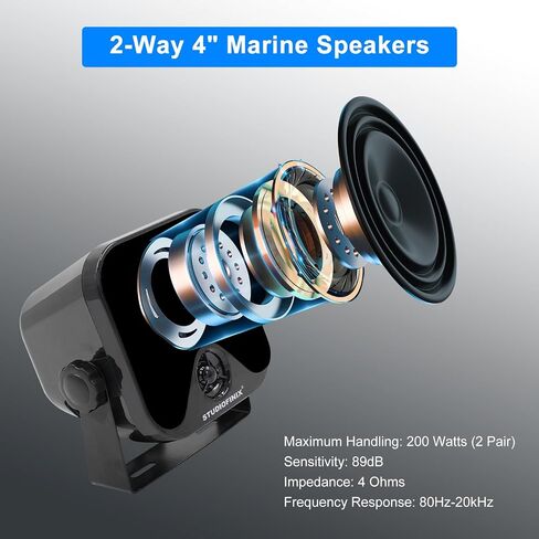 Marine Speakers 4 Inches 240 Watts Waterproof Outdoor Box Speakers Surface Mounted for Skid Steer Boat Golf Cart Motorcycle ATV UTV Truck (2 Pairs,Black) in Saudi Arabia