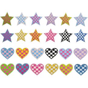 12pcs Pink Multicolour Racing Race Day Checkered Flag Heart Western Cowgirl Iron On Embroidered Patches Appliques Machine Embroidery Jacket Denim Jeans Shirt Trucker Hat Cap Patch Crafts (Multicolour)