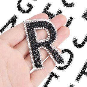 26 Pcs Rhinestone Iron on Letter Patches Bling Rhinestone Letters Glitter A-Z Alphabet Applique Letters Iron on Patches Pearl English Letter for Clothing Hats Jeans Shoes DIY Craft Black