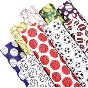 David Angie Ball Football Baseball Volleyball Printed Faux Leather Sheet 9 Pcs Assorted 8" x 13" (20 cm x 34 cm) Sports Theme Leather Fabric for Bags Earrings Making DIY Projects (Pattern A)