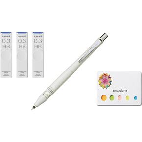 amazdone uni Kuru Toga Advance Upgrade Model 0.3mm Mechanical Pencil, ivory Body＋uni Mechanical Pencil Lead,The Uni Smudge-Proof Leads 0.3mm HB 3 Set Sticky Notes