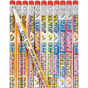 Fun Express Jesus Loves Me Pencils - Bulk set of 24 - Sunday School, VBS and Church Supplies