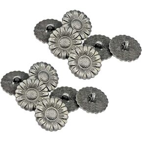 RECHERE 12 PCS Sun Flower Metal Shank Buttons Craft for DIYS Sewing Embellishment (Antique Silver,15mm)