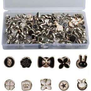 1Box 80pcs Mixed 10 Styles Metal No Sew Buttons Pins Shirt Brooch Buttons for Clothing Dress Sweater Shoes Hats Decoration (Pearl and Clear Rhinestone)