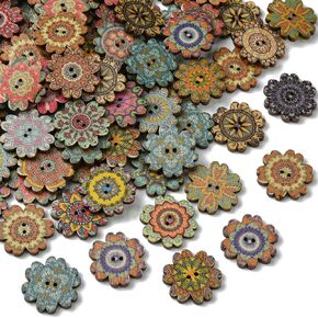 Stiesy 200 Pcs 2-Hole Wooden Buttons Vintage Painted Flower Shaped Button Beads 20mm Sewing Craft Decorative Buttons for DIY Craft Projects Clothes Accessories
