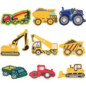 Engineering Vehicle Iron on Patches, 9 Pcs Car Truck Sew on Patches Set Kids Embroidered Applique Badge on DIY Patch Car Truck Decoration Patch for Clothes Hats Jackets Bags Jeans Shoes