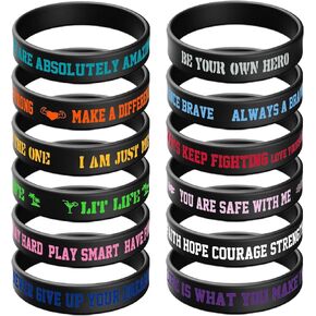 12 Pcs Inspirational Rubber Bracelet Motivational Quote Silicone Bracelets Colored Inspirational Wristbands Stretch Unisex Wristbands for Women Men Teen Gifts (Black)