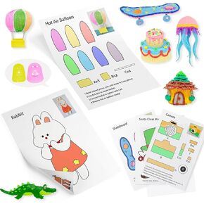 SONGTIY 3D Printing Drawing Template, 20 Sheets 3D Painting Paper Stencils, 3D Pen Drawing Graffiti with a PVC Transparent Board, for Kids Birthday Christmas DIY Gifts