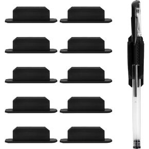 10Pcs Silicone Pen Holder, Adhesive Pen Holder for Classroom Clipboard Attachment, Pencil Holder for Desk, Pencil & Marker Holder for Classroom Office Desk Accessories, Teacher Supplies (Black)