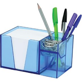 Acrimet Desktop Organizer Pencil, Pen, Paper, Clip, Caddy Holder (Plastic) (White Paper Included) (Clear Blue Color)