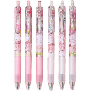 6 Pcs Cute Gel Ink Pens Retractable Pens Cartoon Bunny Flower Pen 0.5mm Black Ink Pen Writing Pens Office School Supplies for Girls Boys Women Men (Flower Rabbit)
